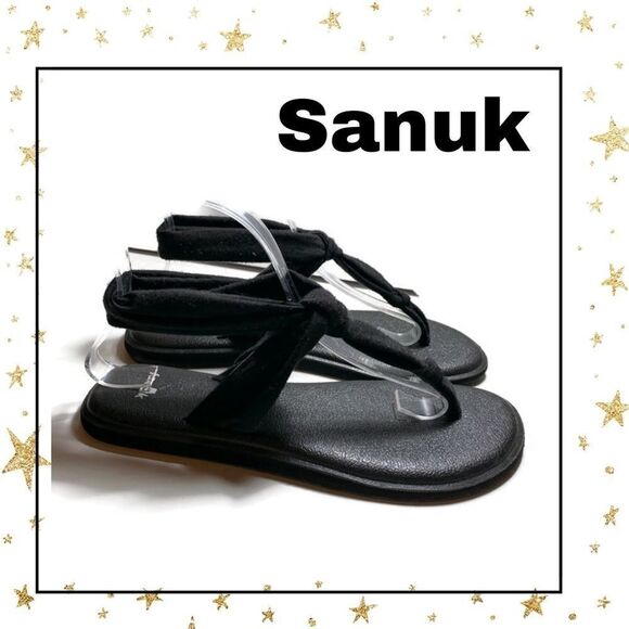 Sanuk Black Fabric Sling Thong Sandals 8 - Picture 1 of 5
